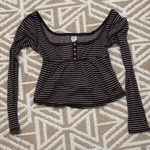BDG Black & Brown Striped Long Sleeve Scoop-Neck Top